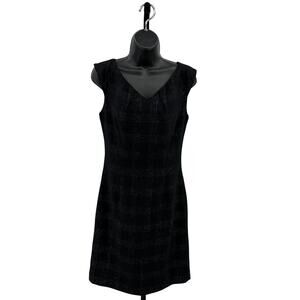 Mossimo Stretch Shimmer Sheath Dress WMNS 2 Black Sleeveless Back Zip Slit Knee